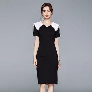 Short-sleeve Collar Midi Sheath Dress