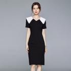 Short-sleeve Collar Midi Sheath Dress