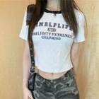 Short-sleeve Lettering Contrast Trim Cropped T-shirt