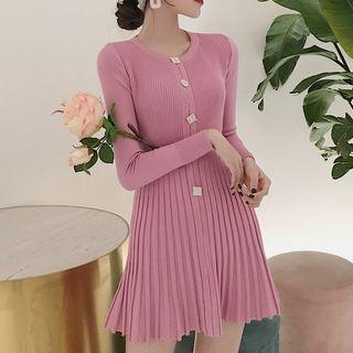 Pleated Mini A-line Knit Dress