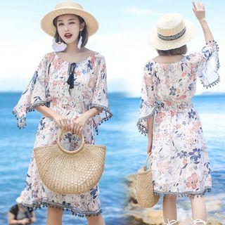 Floral 3/4-sleeve Chiffon Dress
