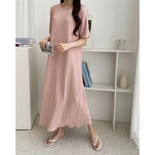 Lettuce-edge Crystal-pleated Long Dress