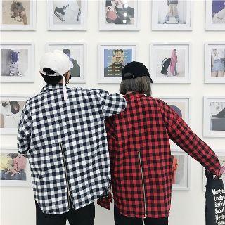 Long-sleeve Zip-back Check Shirt