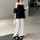 3/4-sleeve Cold Shoulder Blouse / Wide Leg Pants