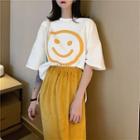 Elbow-sleeve Graphic Print T-shirt / Midi Skirt