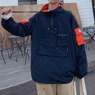 Color Block Pocket Detail Hooded Windbreaker