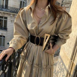 Ruffle Midi A-line Shirt Dress