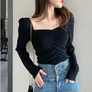 Square-neck Ruched Knit Top