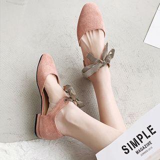 Ribbon Square-toe Low Heel Sandals