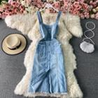 Wide Strap Denim Midi A-line Dress