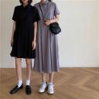 Plain High-waist Shirtdress (long/short)