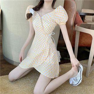 Plaid Short-sleeve A-line Dress / Top