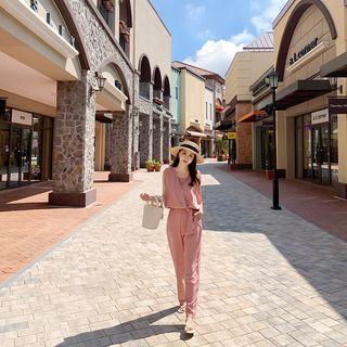 Sleeveless Layered Tie-waist Jumpsuit