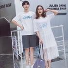 Couple Matching Short-sleeve Lettering T-shirt / Mesh Overlay T-shirt Dress / Shorts