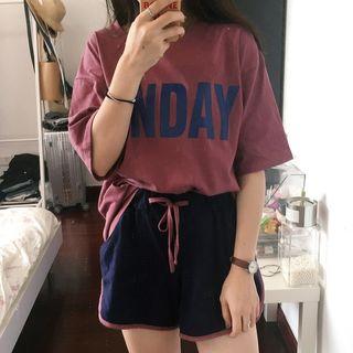Set: Lettering Short-sleeve T-shirt + Sweat Shorts