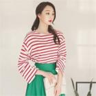 Drawstring-sleeve Stripe T-shirt
