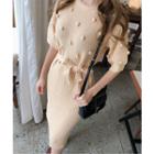 Short-sleeve Pompom-detail Knit Dress