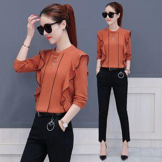 Long-sleeve Ruffle Chiffon Blouse