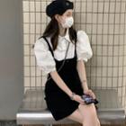 Short-sleeve Plain Blouse / Suspender Dress