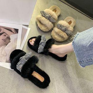 Faux Fur Ribbon Slippers