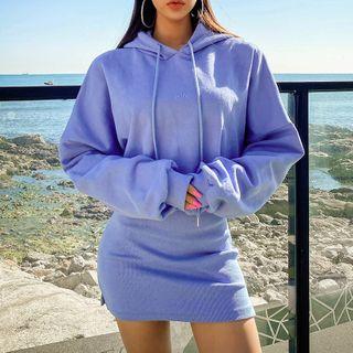 [flexxy] Embroidered Mock Two-piece Hoodie Dress