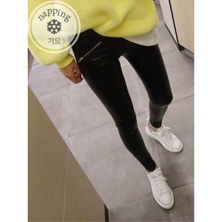 Zipped Faux-leather Fleece-lined Leggings