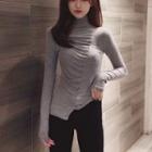 Long-sleeve Ruched Asymmetrical T-shirt