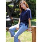 Bell-sleeve Slit-side Textured T-shirt