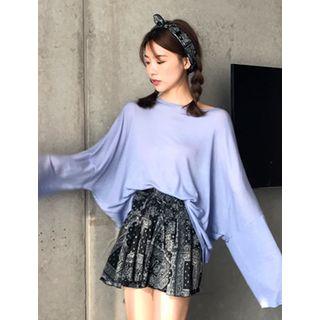 Drop-shoulder Long-sleeve Sheer T-shirt