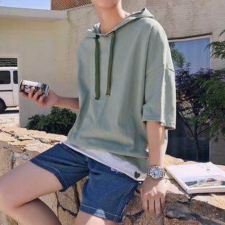 Short-sleeve Loose-fit Hooded Top