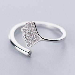 925 Sterling Silver Rhinestone Ginkgo Open Ring Ring - One Size