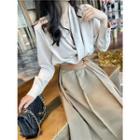 V-neck Blouse / Midi A-line Skirt With Belt