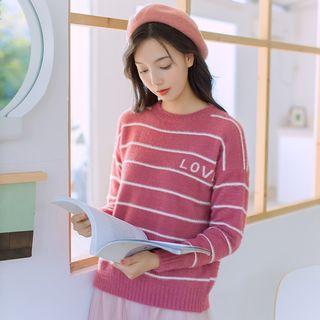 Striped Lettering Sweater As Shown In Figure - One Size