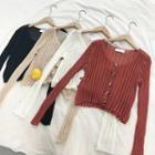 Plain Striped Single-breasted Long-sleeve Knit Cardigan