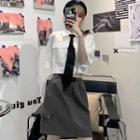 Elbow-sleeve Cropped Shirt / A-line Mini Cargo Skirt