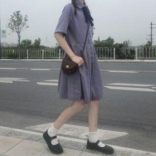 Plain Pleated A-line Mini Dress