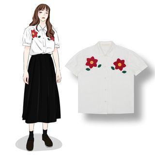 Short-sleeve Floral Print Shirt White - One Size