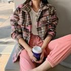Flap-pocket Quilted Plaid Shirt Jacket