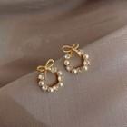Bow Rhinestone Faux Pearl Earring 1 Pair - Gold - One Size