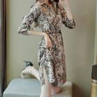 Long-sleeve Snake Print Shirtdress