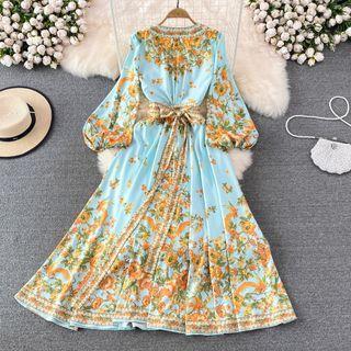 V-neck Floral A-line Maxi Dress