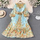 V-neck Floral A-line Maxi Dress