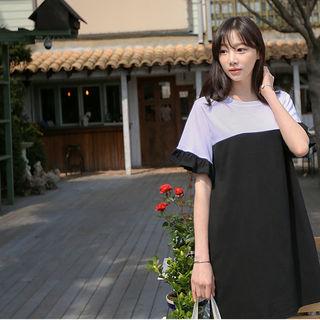 Frill-sleeve Color-block Dress