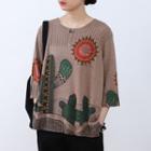 3/4-sleeve Graphic Print Knit Top