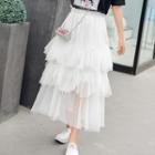 Mesh Midi A-line Skirt White - One Size