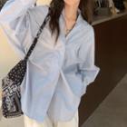 Batwing-sleeve V-neck Plain Loose Fit Shirt