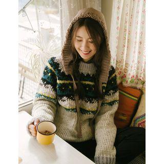 Crewneck Patterned Thick Sweater One Size