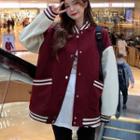 Contrast Trim Button Bomber Jacket