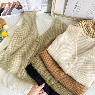 Button-up V-neck Knit Vest In 6 Colors