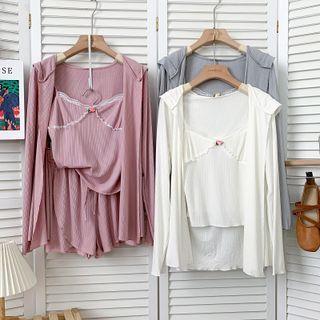 Set: Lace-trim Camisole Top + Asymmetrical Shorts + Hooded Light Jacket